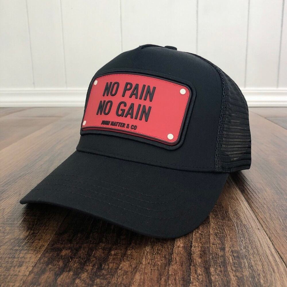 John Hatter Trucker Hat No Pain No Gain Rubber Edition Snapback Mens OS Black